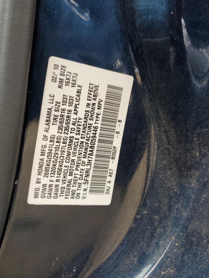 2010 Honda Odyssey Exl VIN: 5FNRL3H78AB059446 Lot: 93553395