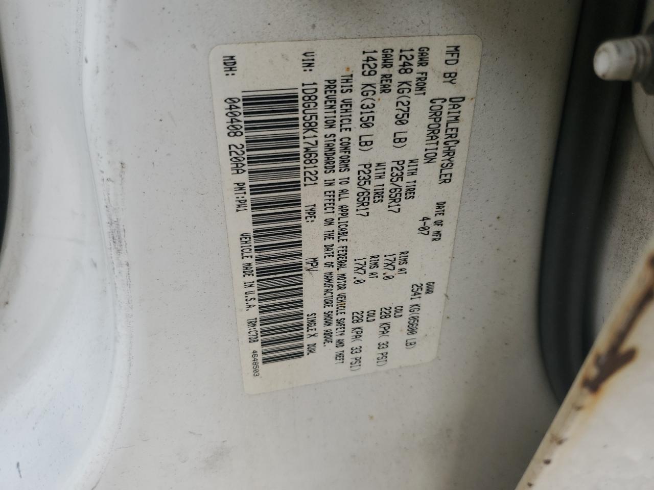 2007 Dodge Nitro Slt VIN: 1D8GU58K17W681221 Lot: 91674335