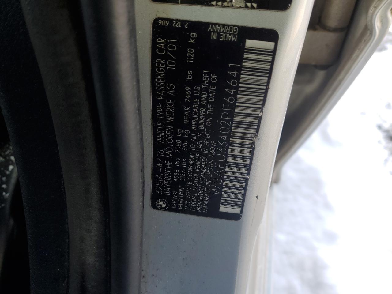 2002 BMW 325 Xi VIN: WBAEU33402PF64641 Lot: 92032845