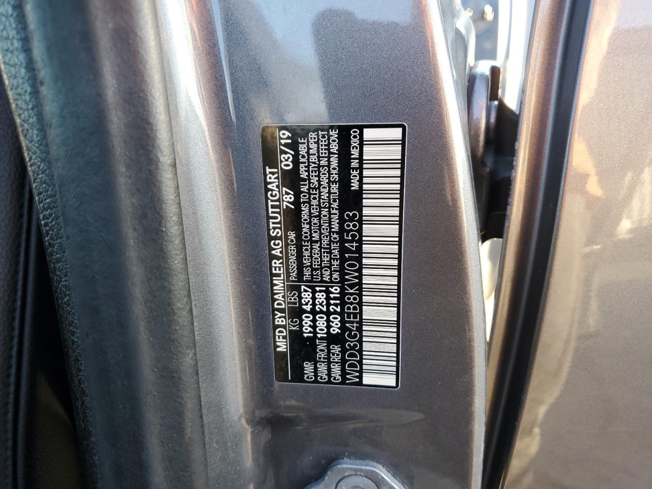 2019 Mercedes-Benz A 220 VIN: WDD3G4EB8KW014583 Lot: 92701755