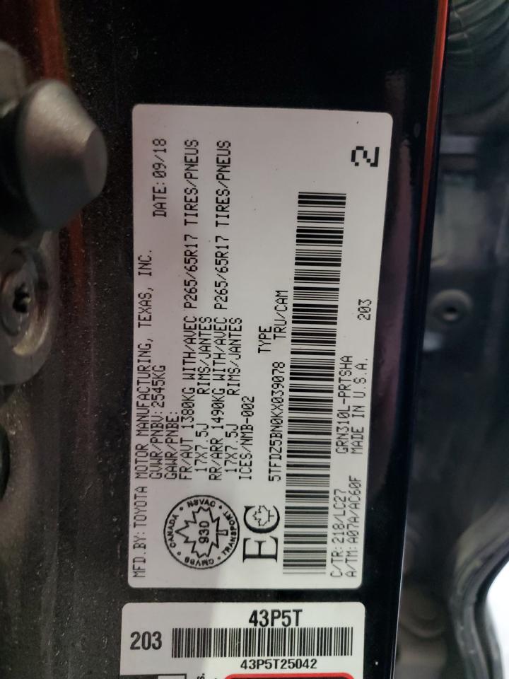 2019 Toyota Tacoma Double Cab VIN: 5TFDZ5BN0KX039078 Lot: 91179835