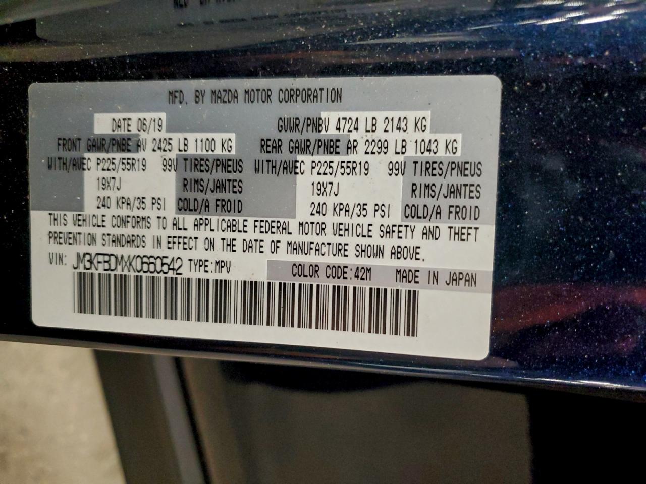 2019 Mazda Cx-5 Grand Touring VIN: JM3KFBDMXK0660542 Lot: 94302305