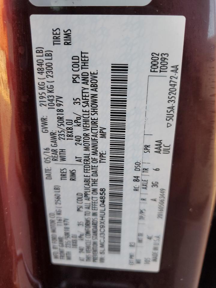 2017 Lincoln Mkc Reserve VIN: 5LMCJ3C9XHUL04858 Lot: 92371385