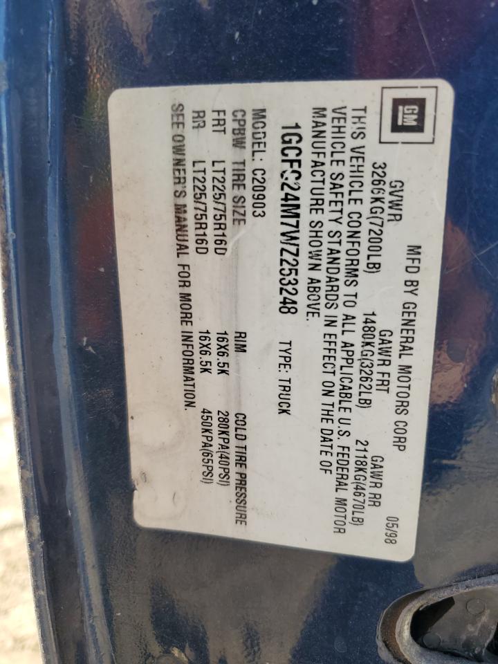 1998 Chevrolet Gmt-400 C2500 VIN: 1GCFC24M7WZ253248 Lot: 91644095