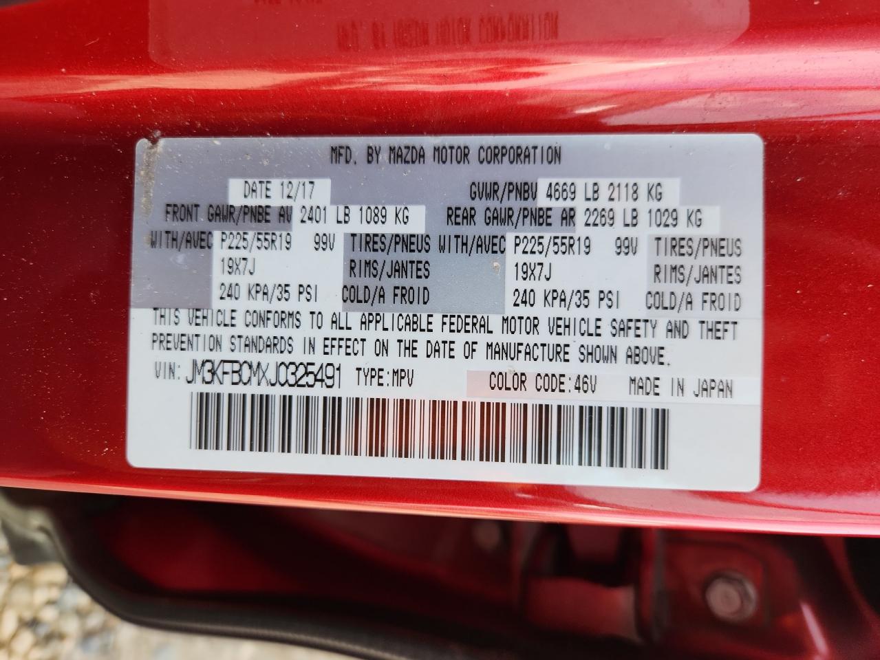 2018 Mazda Cx-5 Touring VIN: JM3KFBCMXJ0325491 Lot: 93302735