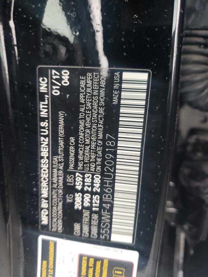 2017 Mercedes-Benz C 300 VIN: 55SWF4JB6HU209187 Lot: 92944535