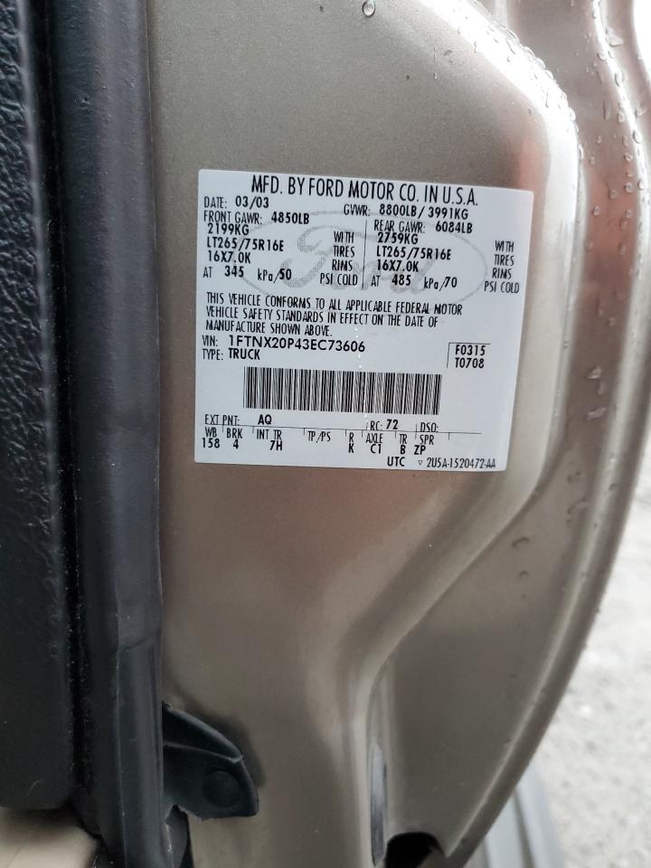 2003 Ford F250 Super Duty VIN: 1FTNX20P43EC73606 Lot: 92507985