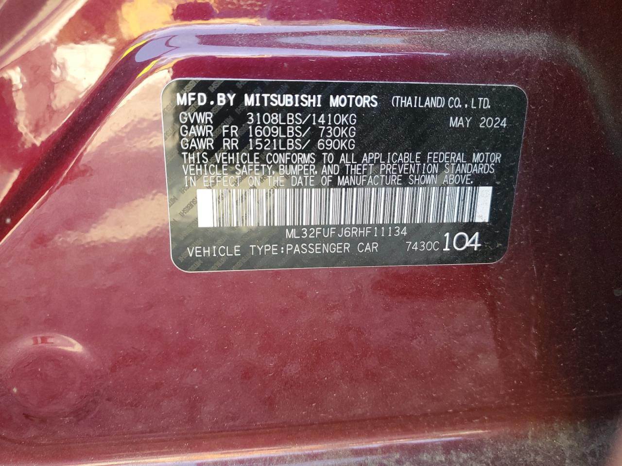 2024 Mitsubishi Mirage G4 Es VIN: ML32FUFJ6RHF11134 Lot: 93611215