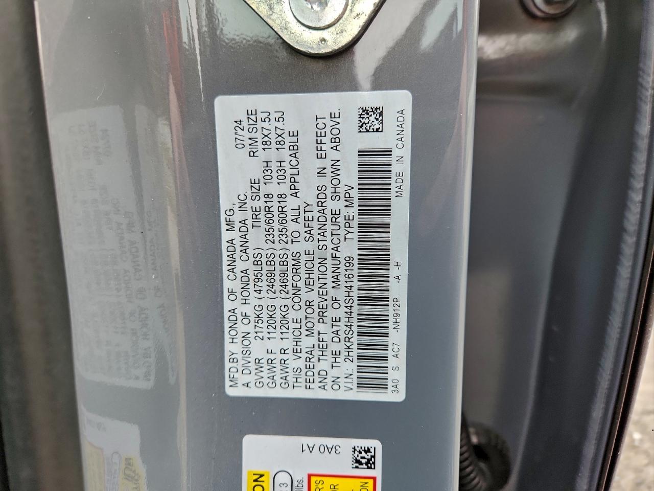 2025 Honda Cr-V Ex VIN: 2HKRS4H44SH416199 Lot: 94634365