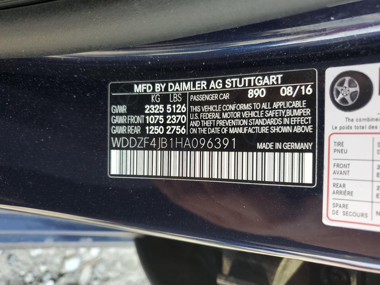 2017 Mercedes-Benz E 300 VIN: WDDZF4JB1HA096391 Lot: 93059145