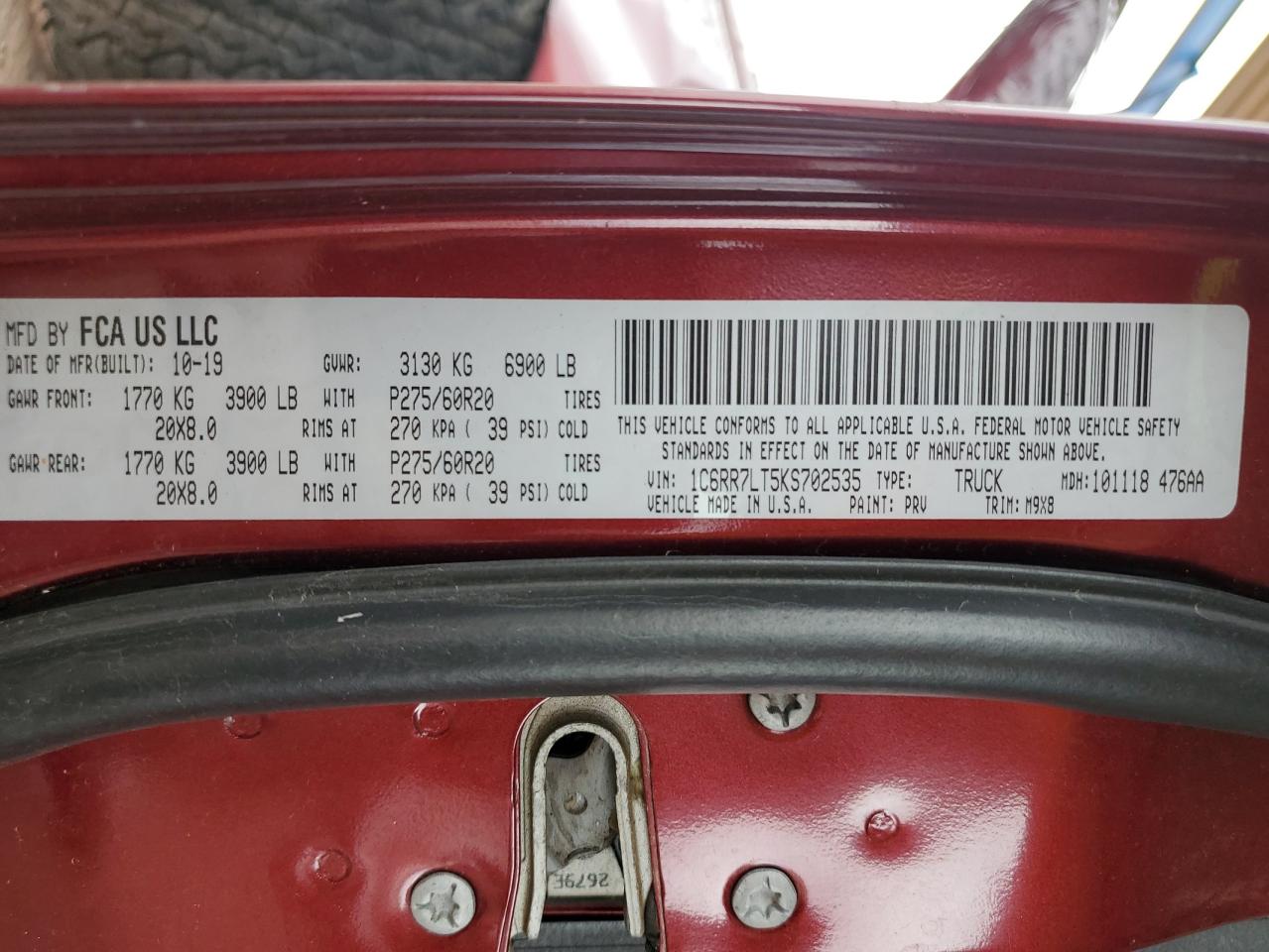 2019 Ram 1500 Classic Slt VIN: 1C6RR7LT5KS702535 Lot: 92253395