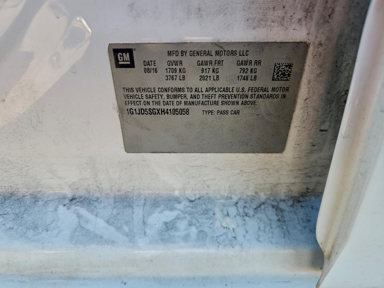 2017 Chevrolet Sonic Lt VIN: 1G1JD5SGXH4105058 Lot: 94127155