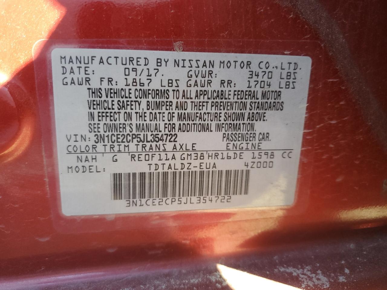 2018 Nissan Versa Note S VIN: 3N1CE2CP5JL354722 Lot: 92095965