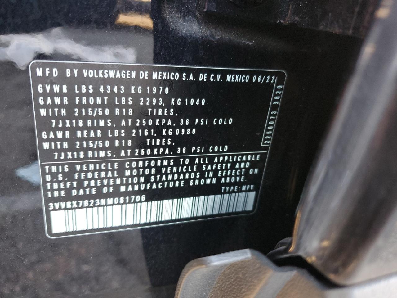 2022 Volkswagen Taos Se VIN: 3VVRX7B23NM081706 Lot: 91644145