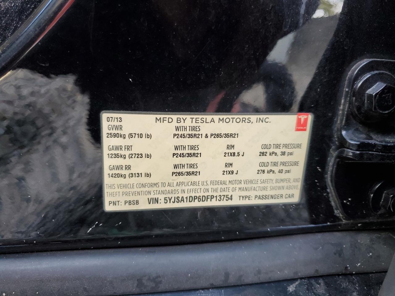 2013 Tesla Model S VIN: 5YJSA1DP6DFP13754 Lot: 92037915