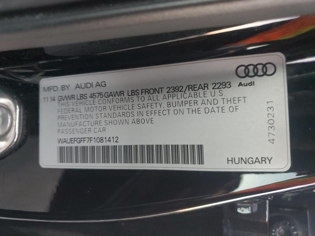 2015 Audi A3 Premium Plus VIN: WAUEFGFF7F1081412 Lot: 93321325
