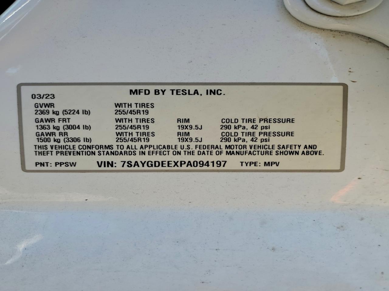 2023 Tesla Model Y VIN: 7SAYGDEEXPA094197 Lot: 94527985