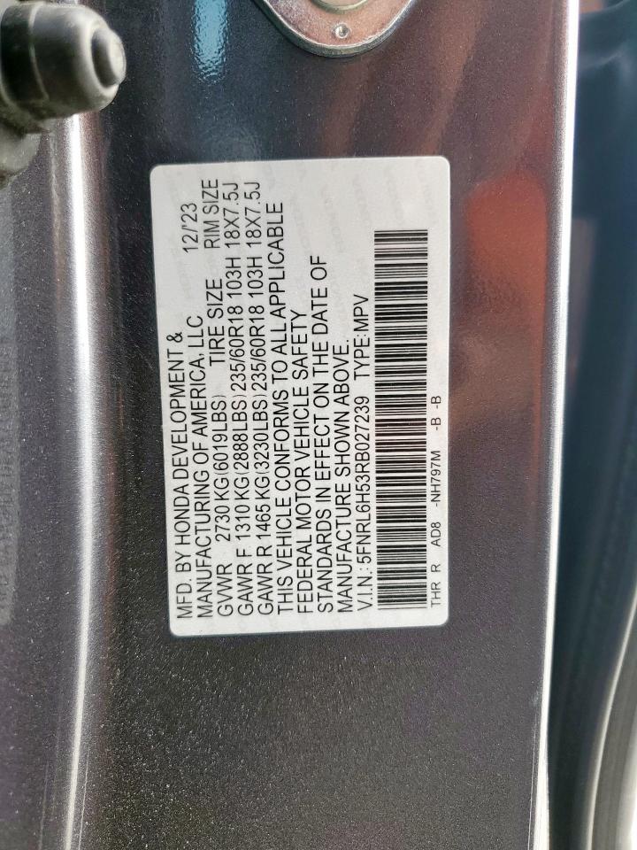 2024 Honda Odyssey Ex VIN: 5FNRL6H53RB027239 Lot: 85399825