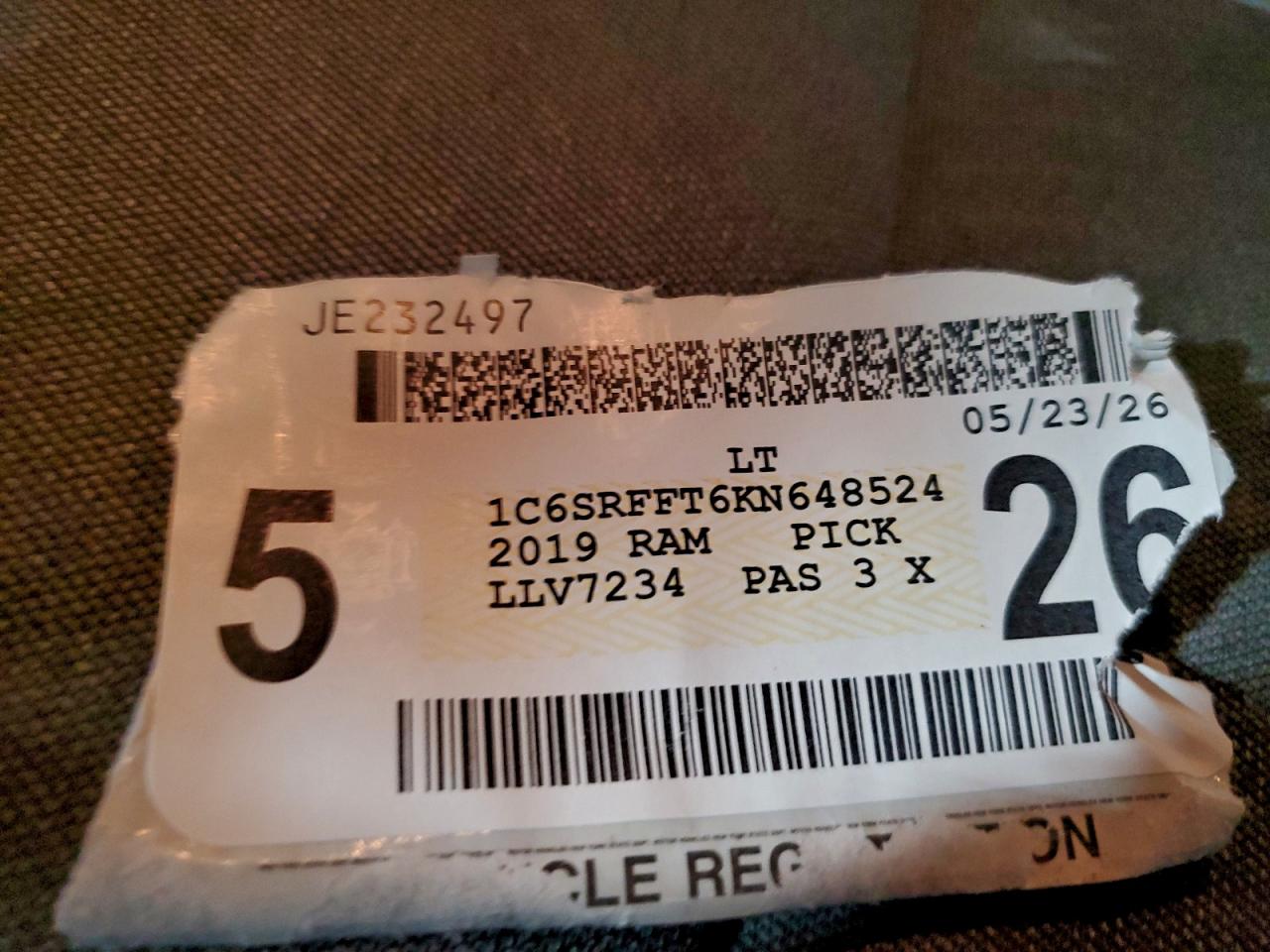 2019 Ram 1500 Big Horn/Lone Star VIN: 1C6SRFFT6KN648524 Lot: 94469915