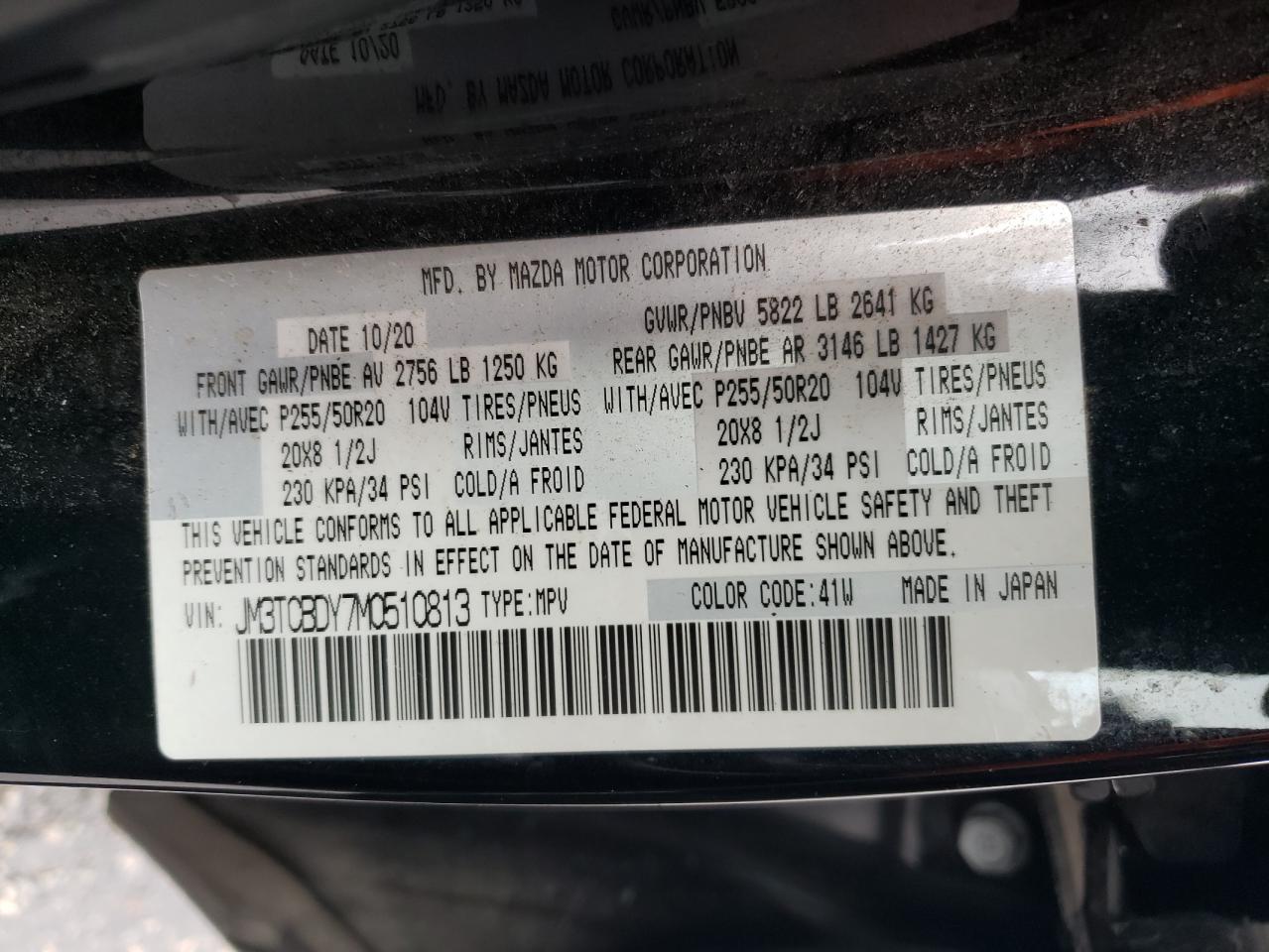 2021 Mazda Cx-9 Grand Touring VIN: JM3TCBDY7M0510813 Lot: 90368595