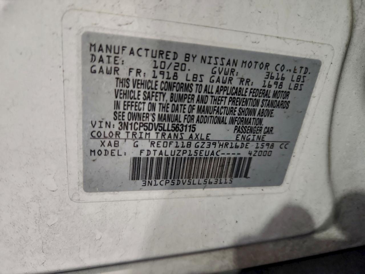 2020 Nissan Kicks Sr VIN: 3N1CP5DV5LL563115 Lot: 92790405