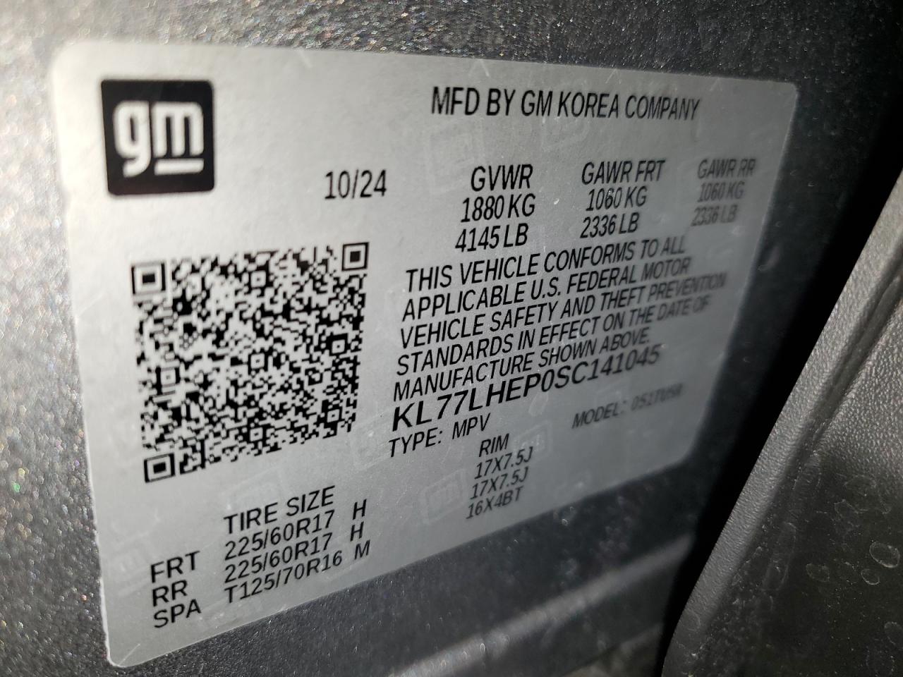 2025 Chevrolet Trax 1Lt VIN: KL77LHEP0SC141045 Lot: 92589385