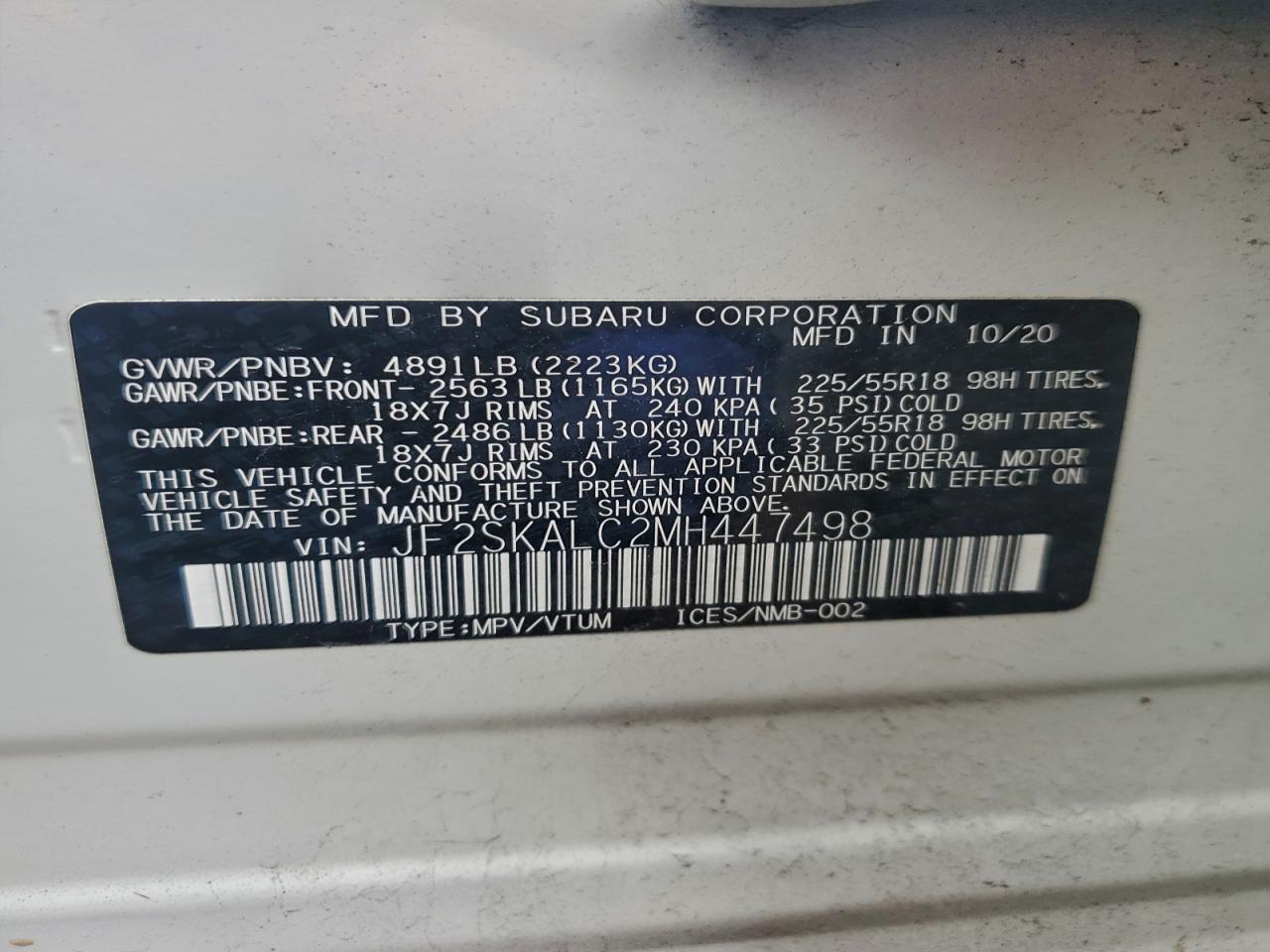 2021 Subaru Forester Sport VIN: JF2SKALC2MH447498 Lot: 94339495