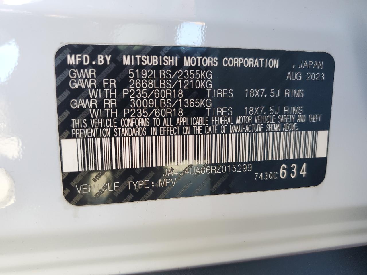 2024 Mitsubishi Outlander Es VIN: JA4J4UA86RZ015299 Lot: 91128695