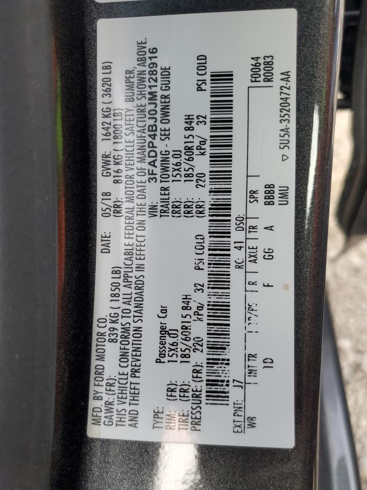 2018 Ford Fiesta Se VIN: 3FADP4BJ0JM128916 Lot: 91787955