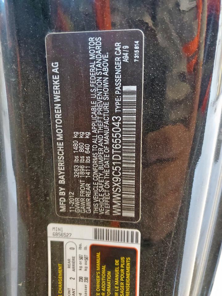 2013 Mini Cooper Coupe John Cooper Works VIN: WMWSX9C51DT655043 Lot: 92709755