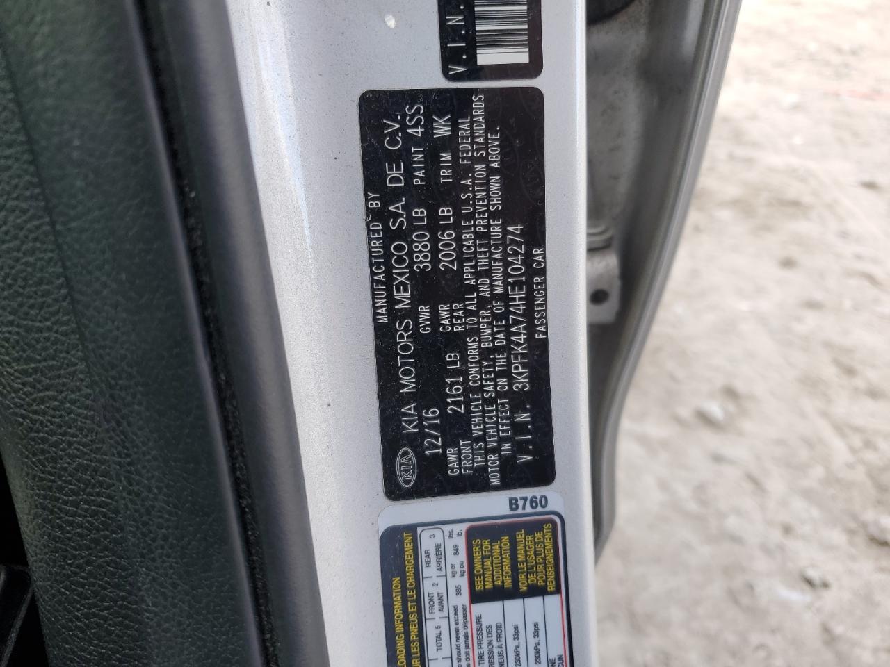 2017 Kia Forte Lx VIN: 3KPFK4A74HE104274 Lot: 90813955