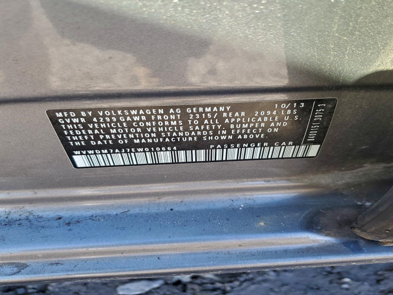 2014 Volkswagen Golf VIN: WVWDM7AJ7EW010664 Lot: 93669615