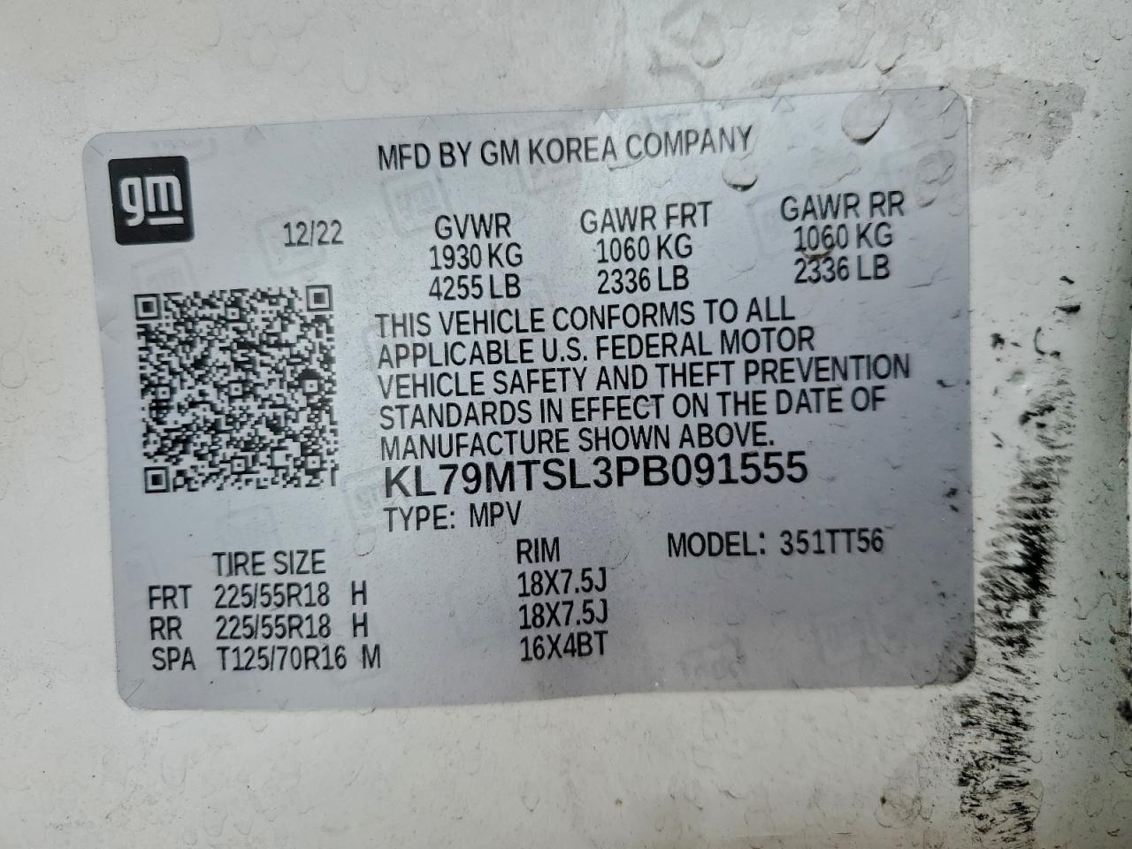 2023 Chevrolet Trailblazer Rs VIN: KL79MTSL3PB091555 Lot: 92189235