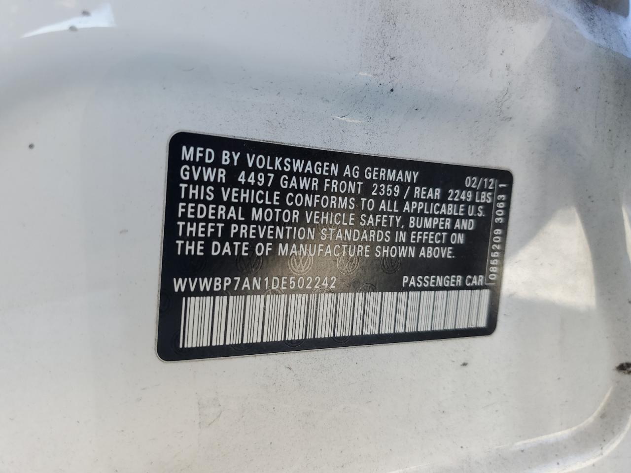 2013 Volkswagen Cc Sport VIN: WVWBP7AN1DE502242 Lot: 92505235