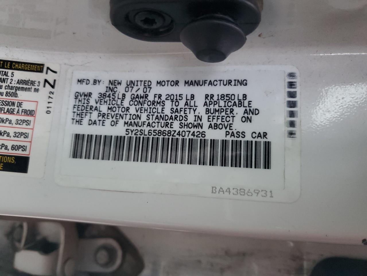 2008 Pontiac Vibe VIN: 5Y2SL65868Z407426 Lot: 93848835