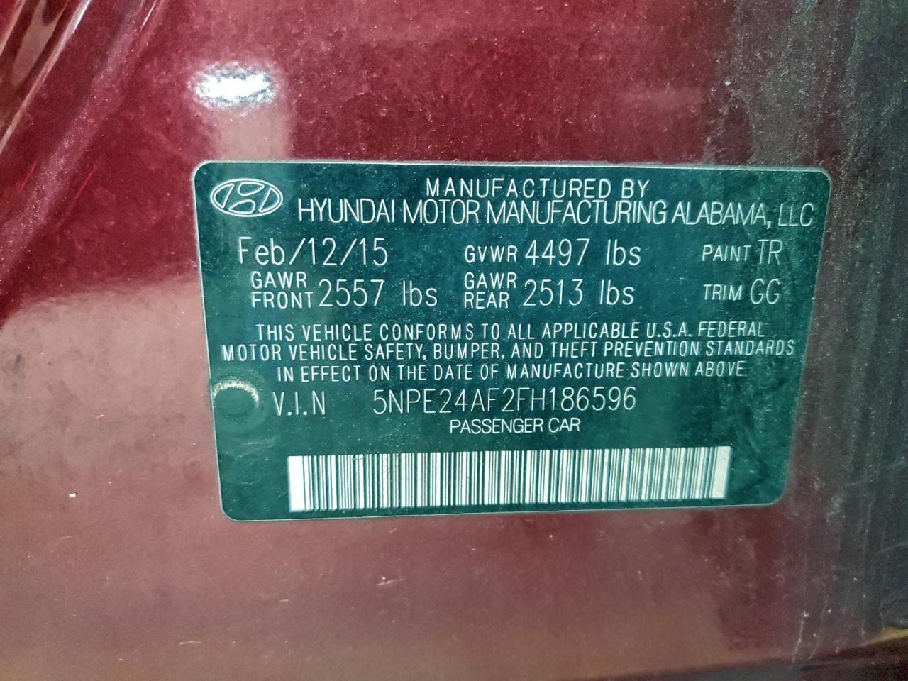 2015 Hyundai Sonata Se VIN: 5NPE24AF2FH186596 Lot: 94650965