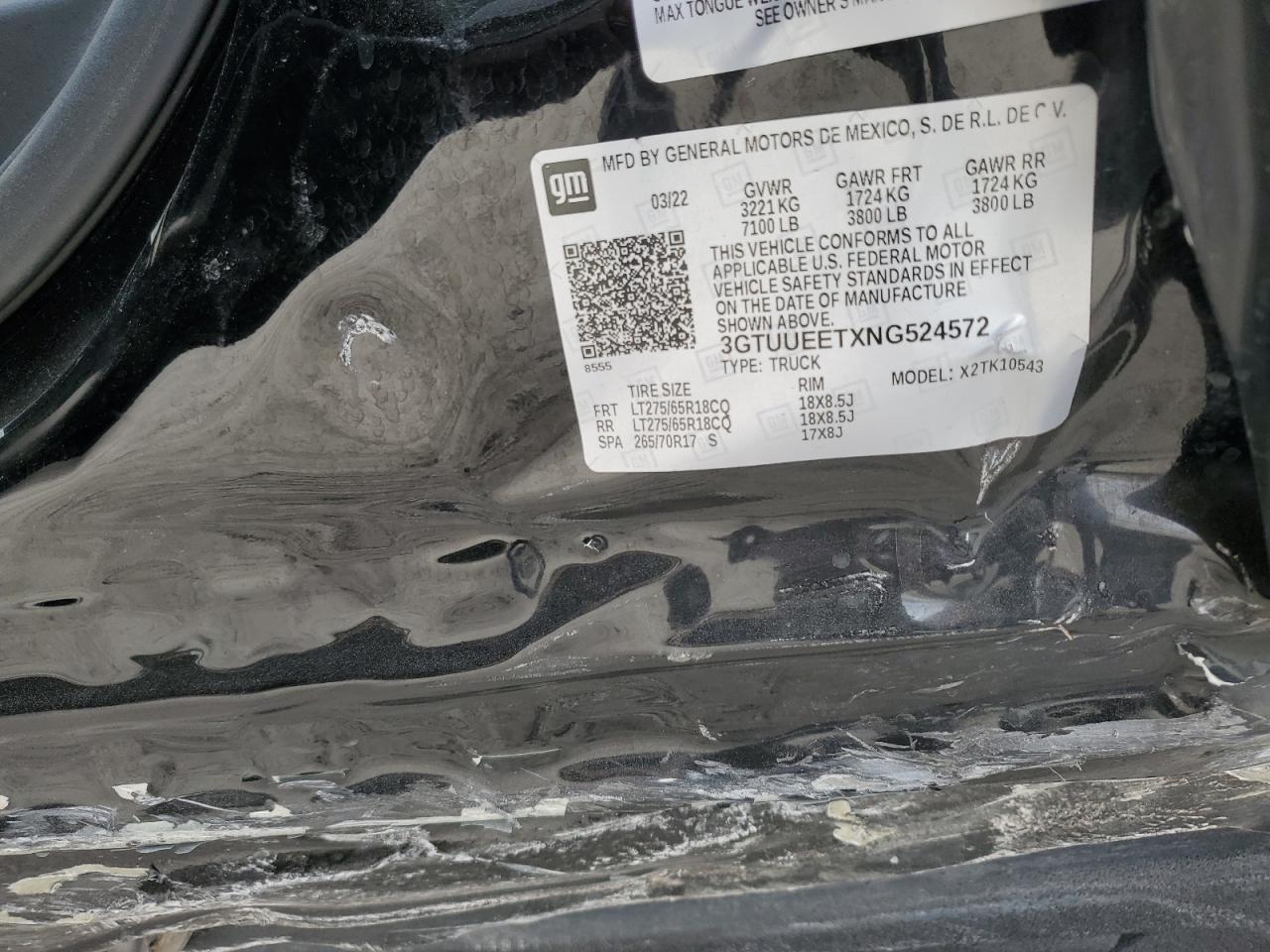 2022 GMC Sierra K1500 At4 VIN: 3GTUUEETXNG524572 Lot: 93145285