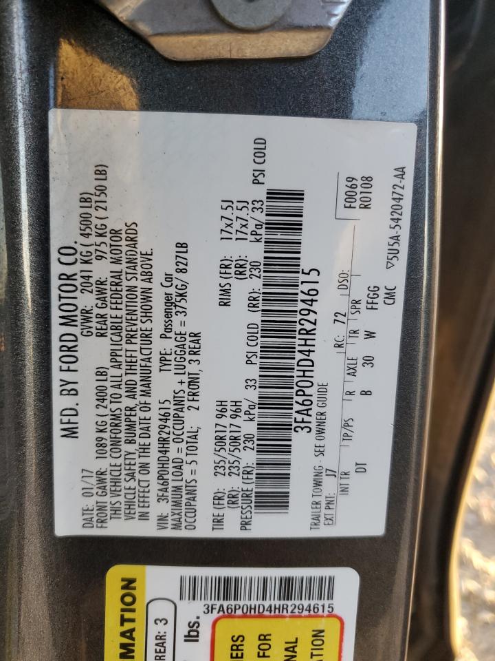 2017 Ford Fusion Se VIN: 3FA6P0HD4HR294615 Lot: 91109145