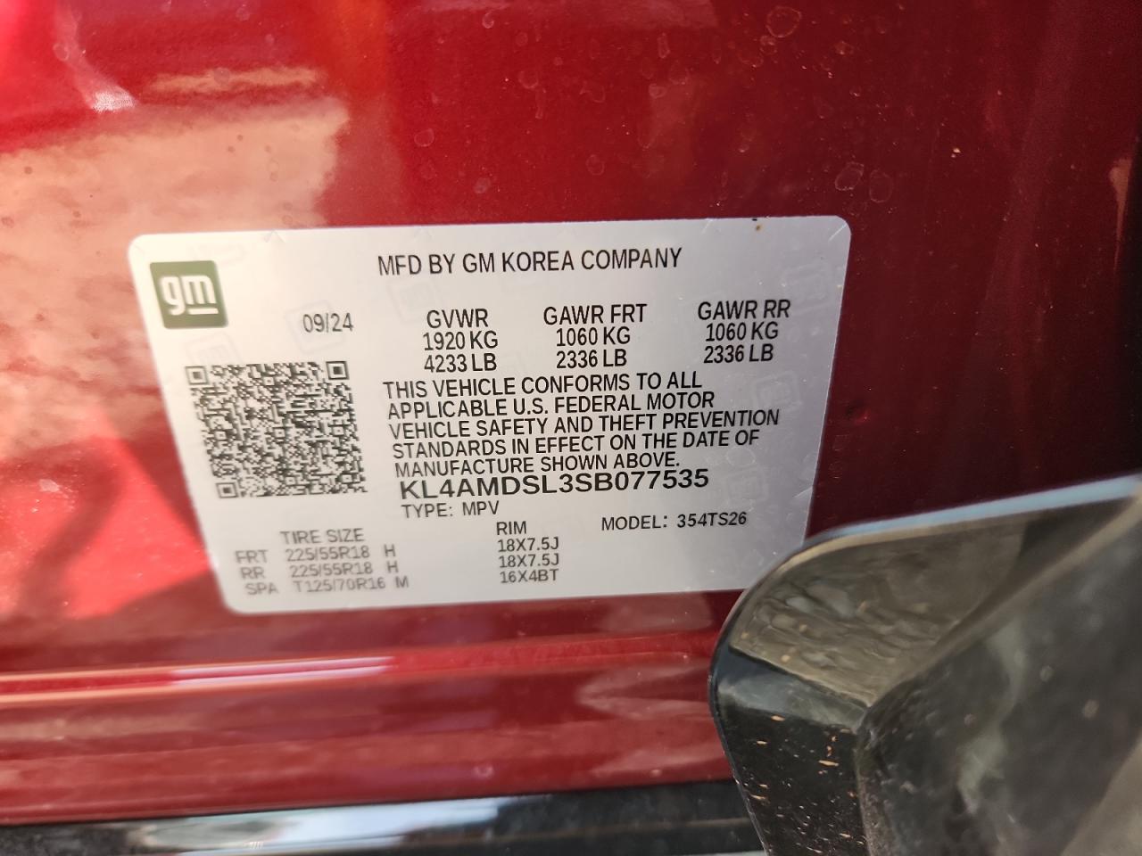 2025 Buick Encore Gx Sport Touring VIN: KL4AMDSL3SB077535 Lot: 92204765