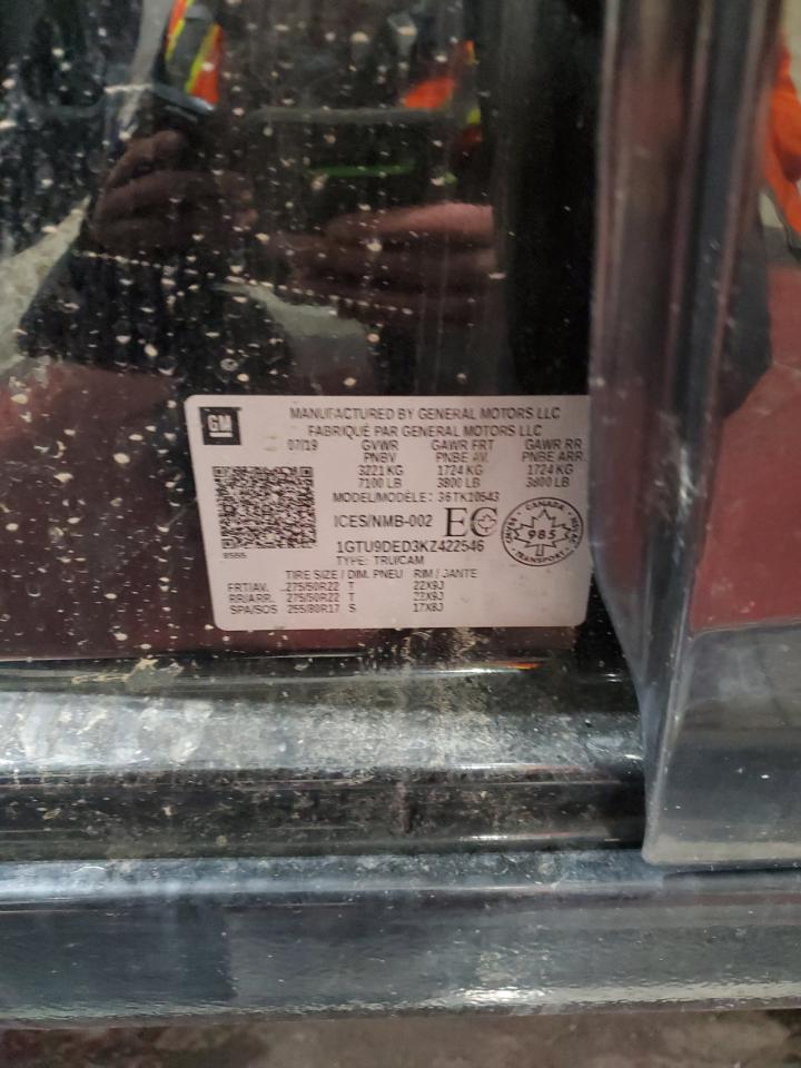 2019 GMC Sierra K1500 Slt VIN: 1GTU9DED3KZ422546 Lot: 90548045