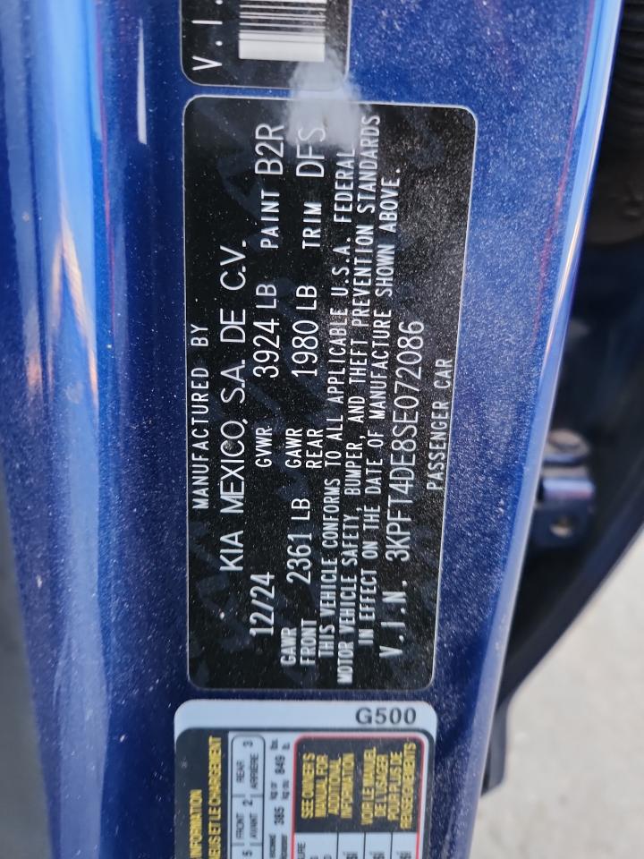 2025 Kia K4 Lx VIN: 3KPFT4DE8SE072086 Lot: 92948505