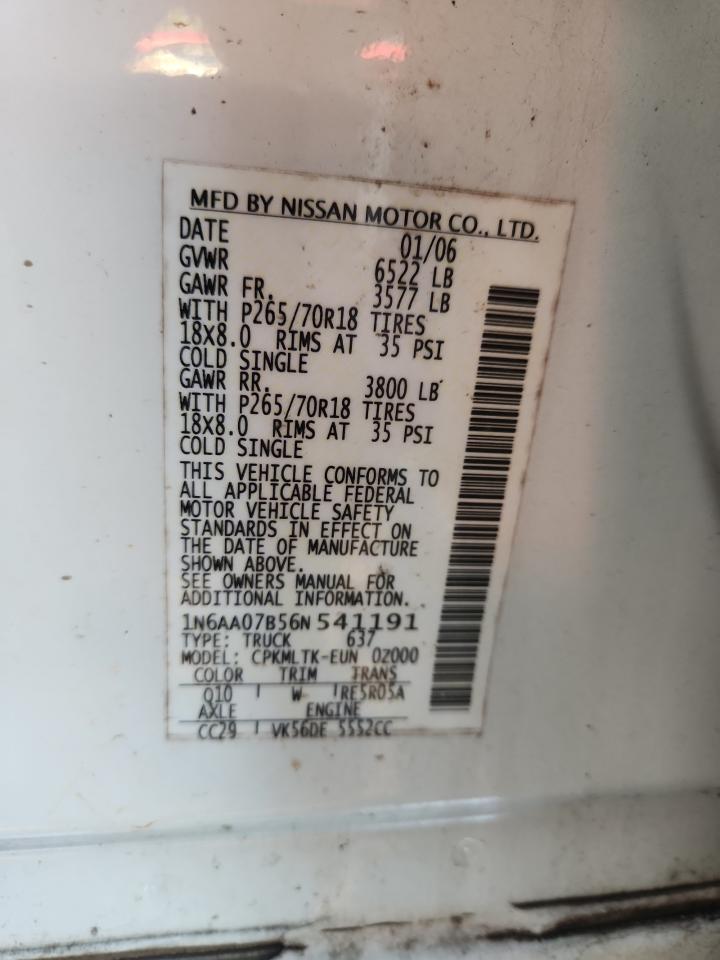2006 Nissan Titan Xe VIN: 1N6AA07B56N541191 Lot: 91053515