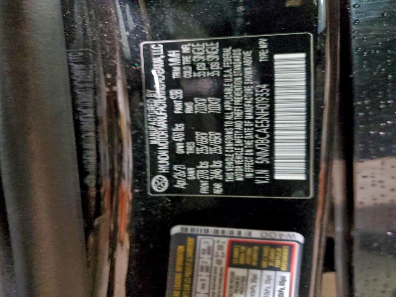 2022 Hyundai Tucson Sel VIN: 5NMJBCAE5NH019354 Lot: 94247285