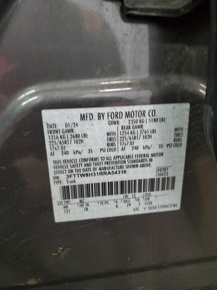 2024 Ford Maverick Xlt VIN: 3FTTW8H31RRA54316 Lot: 91802885