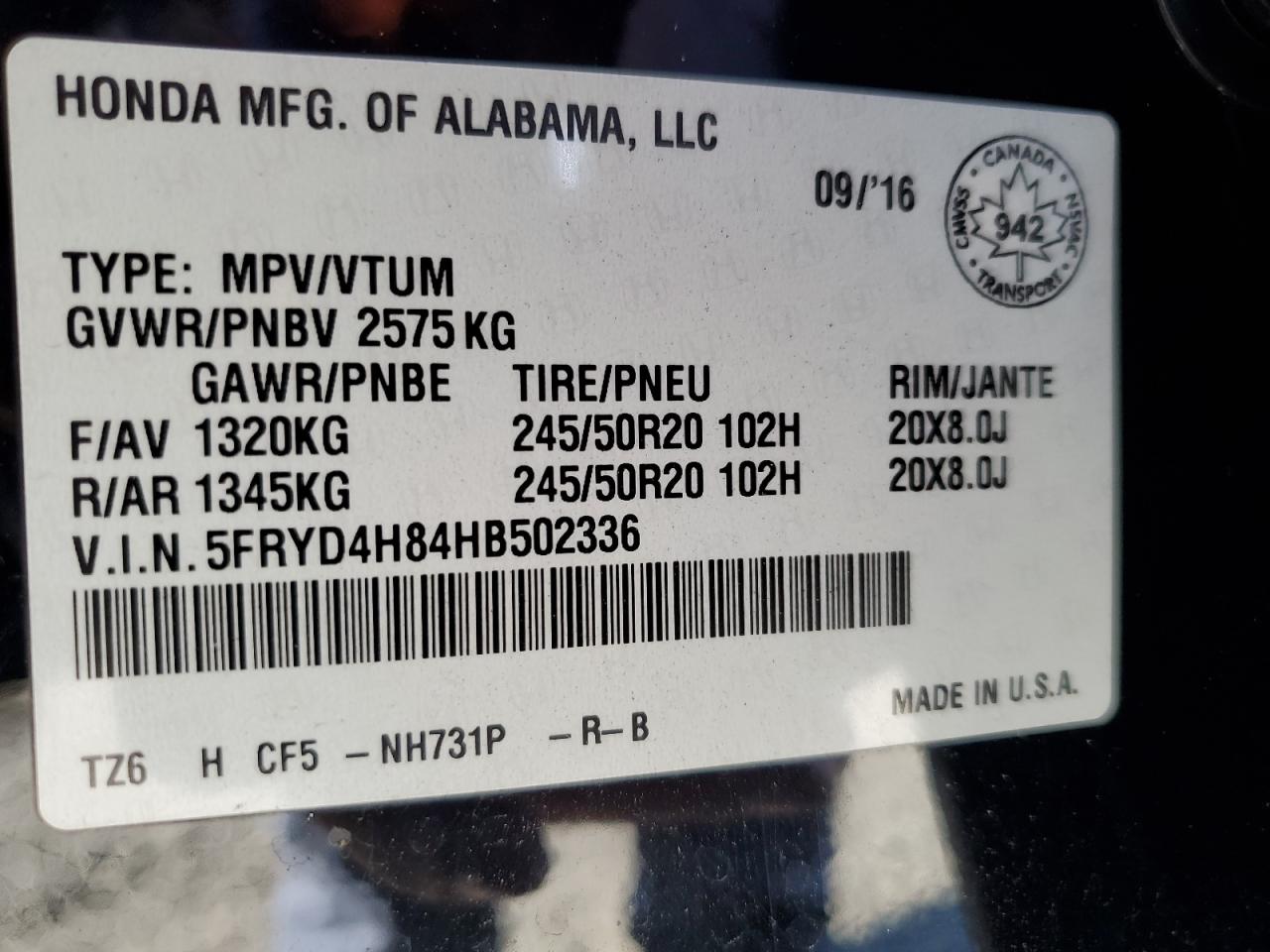 2017 Acura Mdx Advance VIN: 5FRYD4H84HB502336 Lot: 93261165