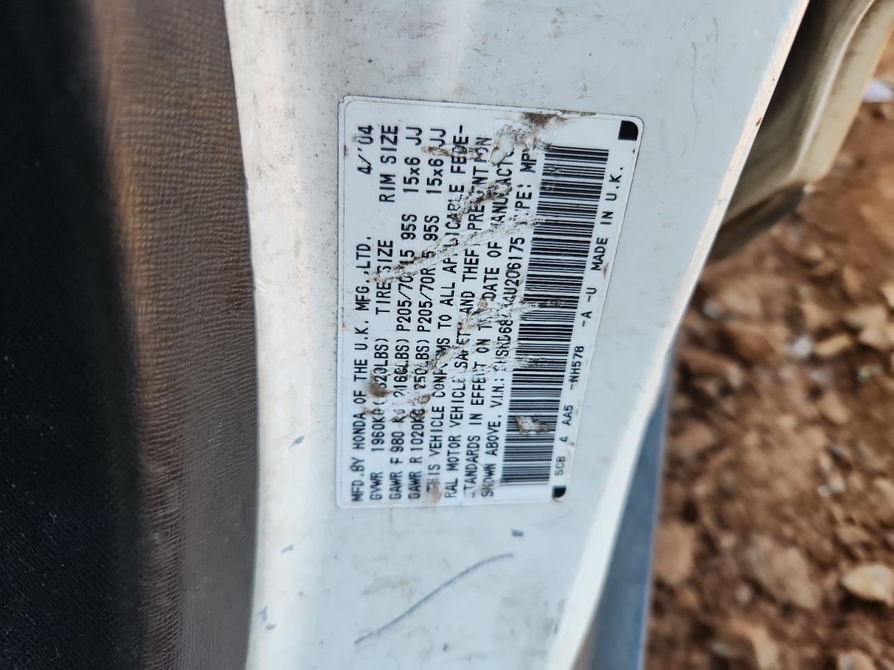 2004 Honda Cr-V Lx VIN: SHSRD68434U206175 Lot: 91819495