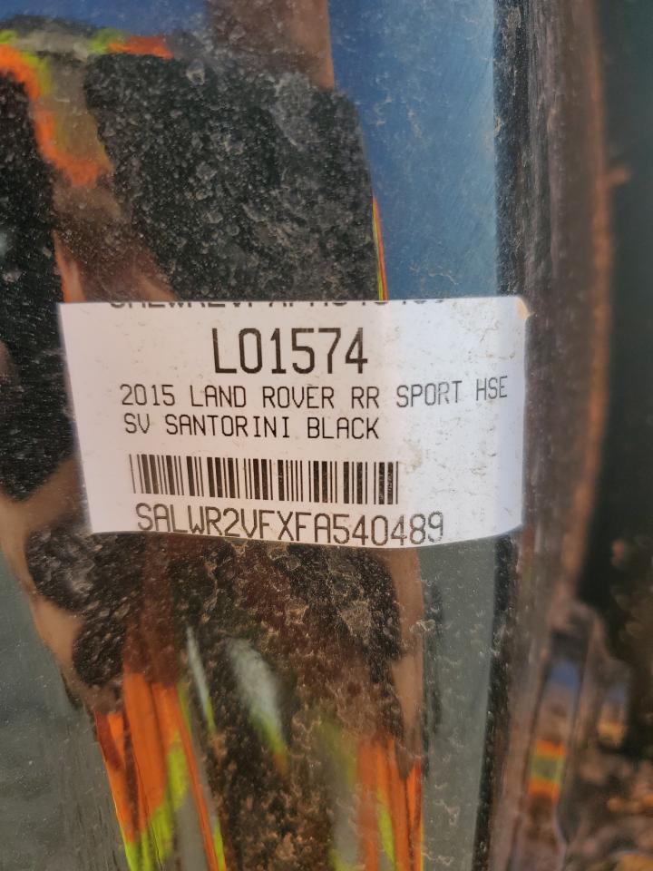 2015 Land Rover Range Rover Sport Hse VIN: SALWR2VFXFA540489 Lot: 93101895