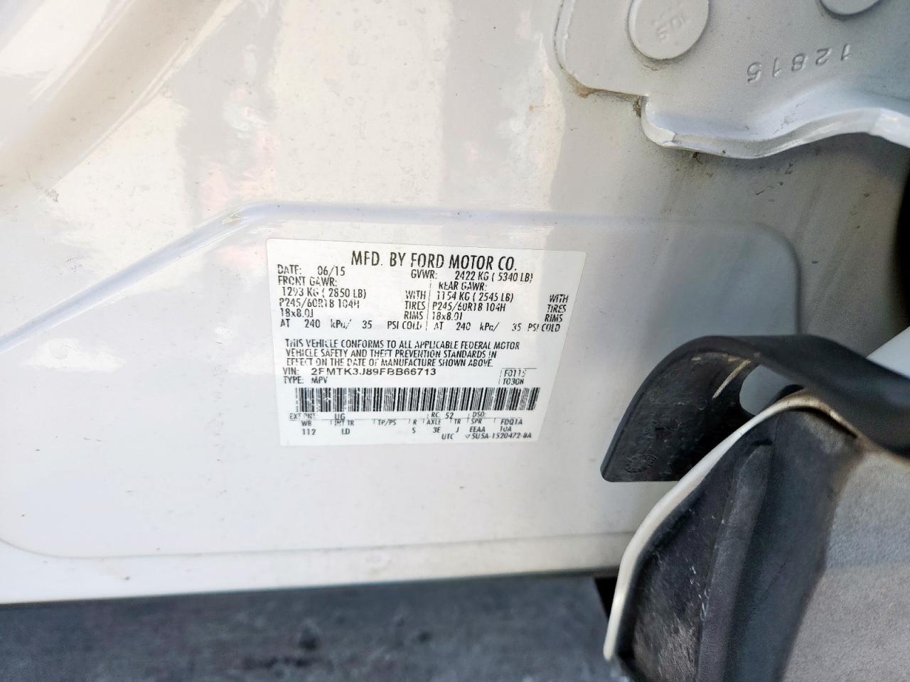 2015 Ford Edge Sel VIN: 2FMTK3J89FBB66713 Lot: 91305225