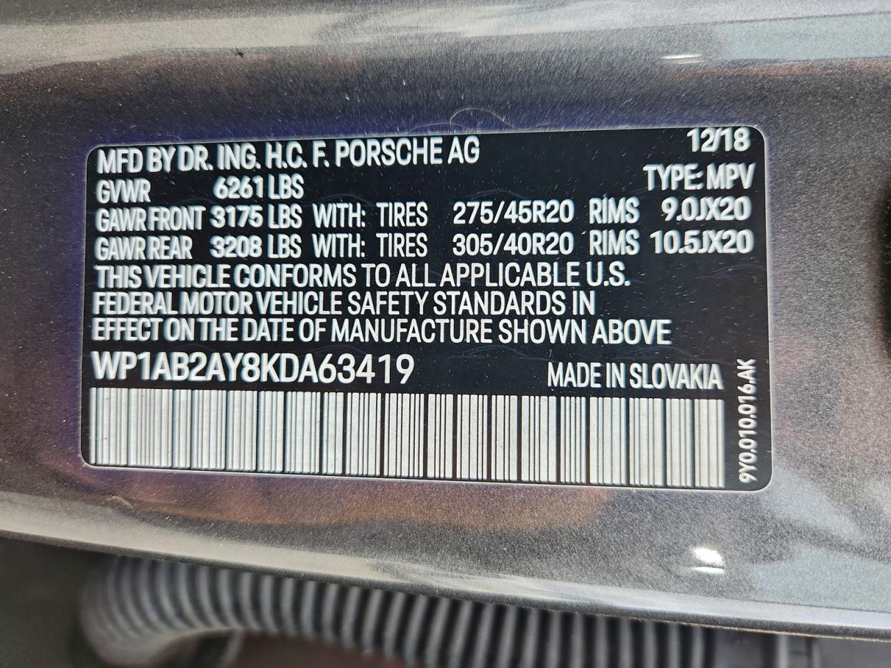 2019 Porsche Cayenne S VIN: WP1AB2AY8KDA63419 Lot: 93900625