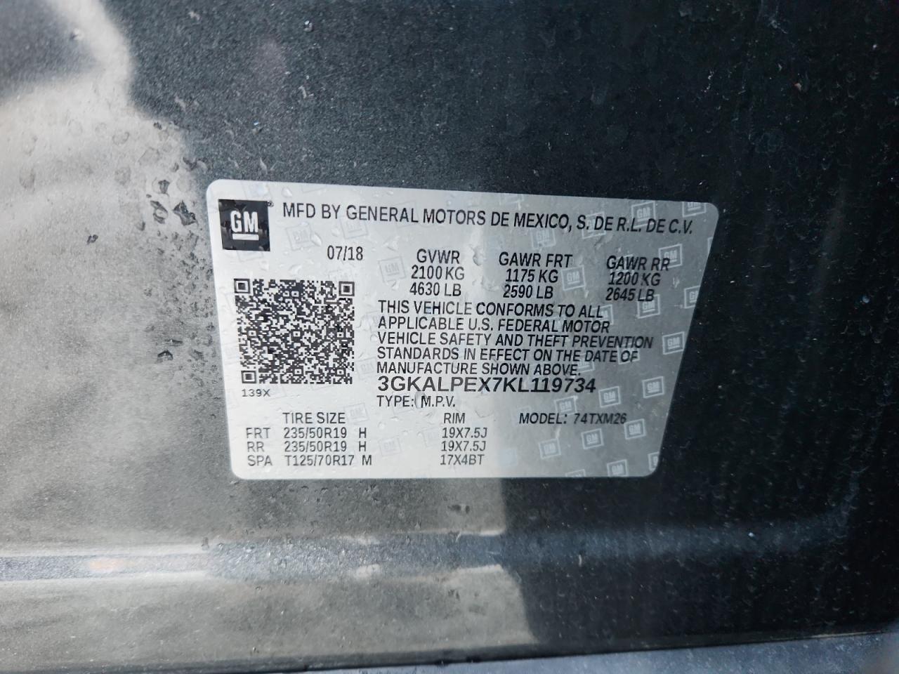 2019 GMC Terrain Slt VIN: 3GKALPEX7KL119734 Lot: 92468785